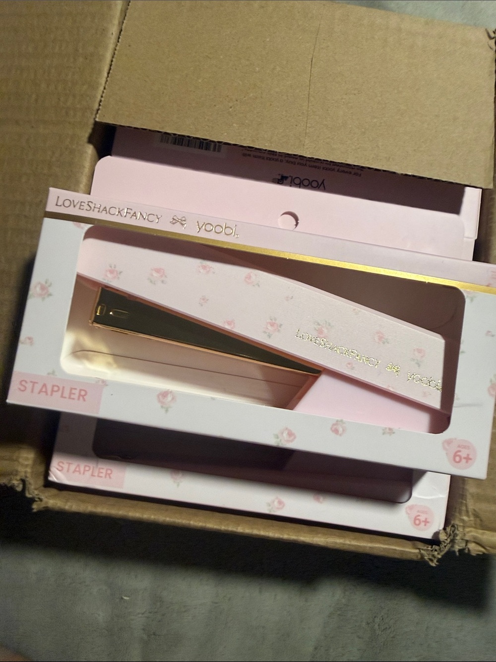Yoobi Pink and Gold LoveShackFancy Stapler